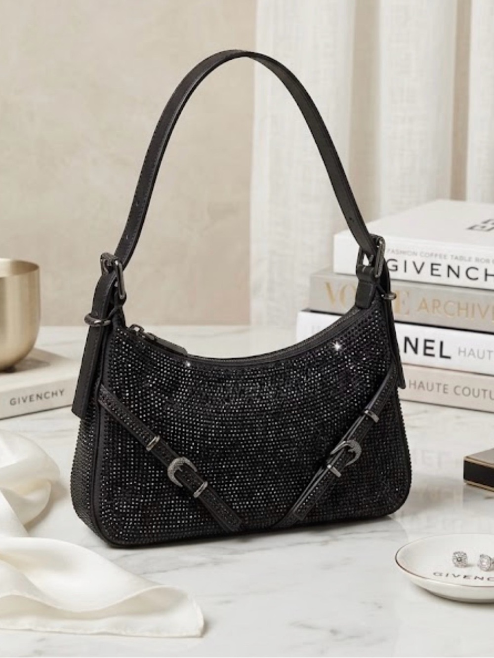 Givenchy Voyou Mini Crystal Embellished Satin Hobo shoulder bag